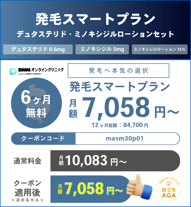 DMMのAGA治療クーポンコード⑧発毛スマートプラン（デュタステリド・ミノキシジルローションセット）